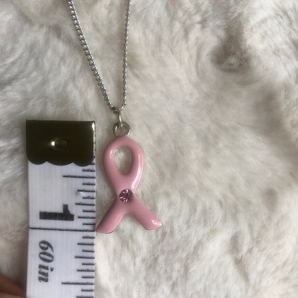 Adjustable Silver Necklace with Breast Cancer Hope Ribbon Pink Charm - Picture 3 of 5
